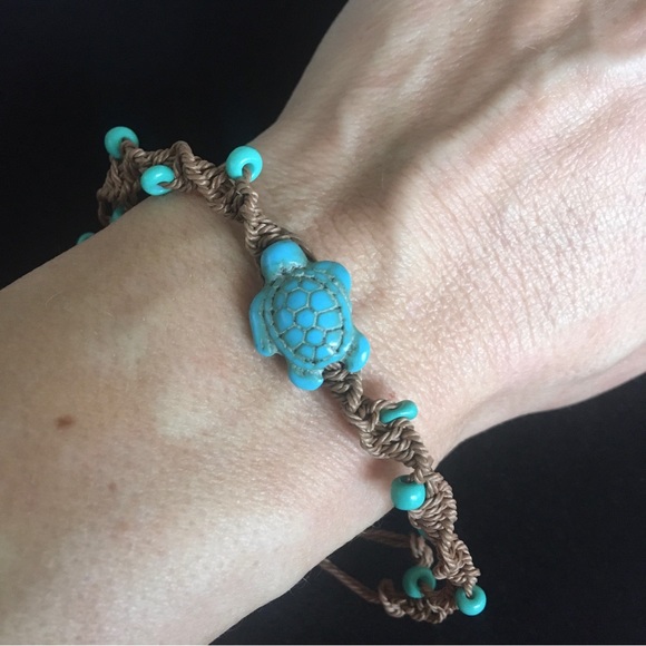 Turquoise Blue and Tan Braided Turtle Bracelet - Picture 2 of 5